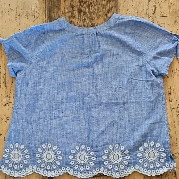 TALBOTS Linen Embroidered Square Neck Top Size XLP - Picture 3 of 5